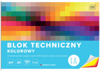 Blok techniczny A4, kolorowy, 180g, 20 kartek, Interdruk